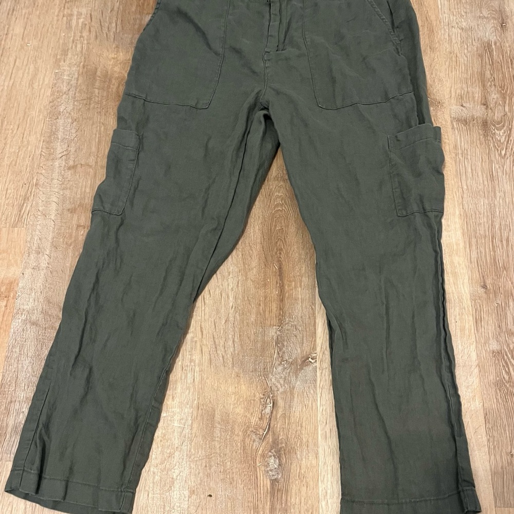 Nicole Miller New York Green Linen Wide Leg Pant Size 12 Cropped Minimalist